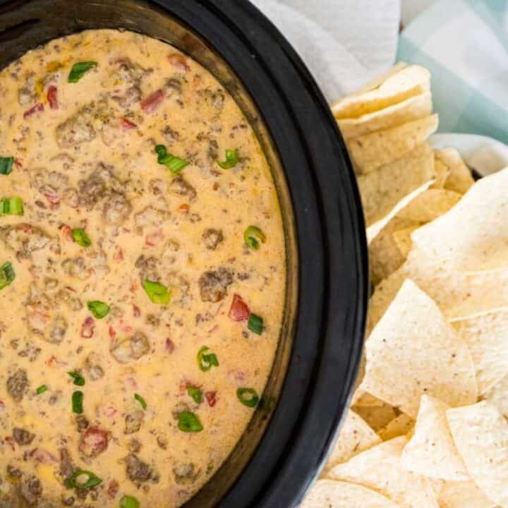 Crock Pot Queso with Beef & Sausage