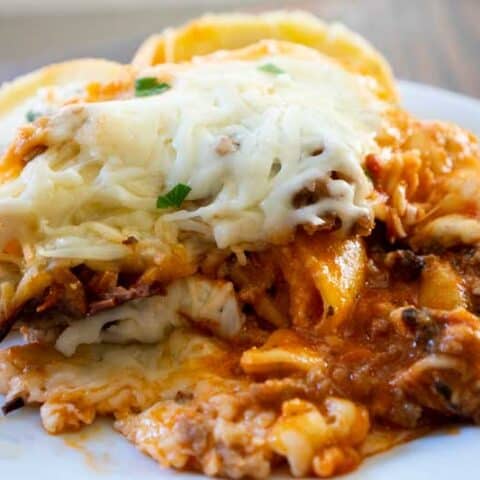 Slow Cooker Lazy Lasagna with Ravioli - Shaken Together