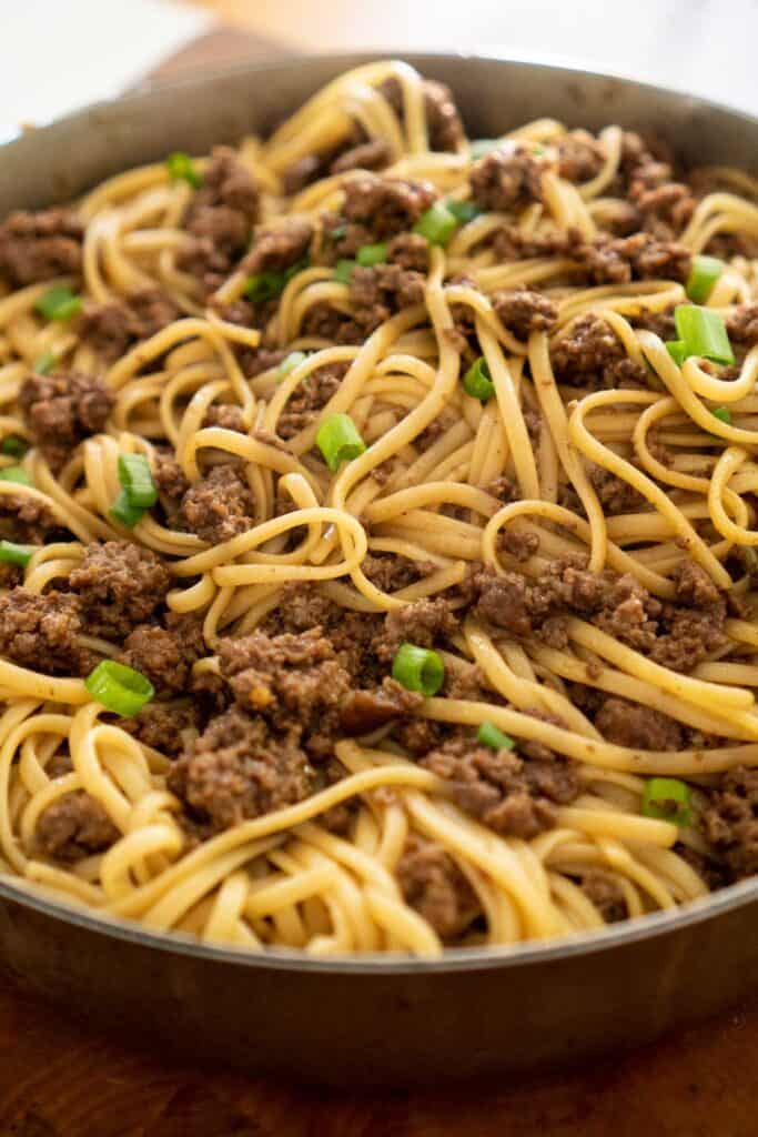 15 Minute Mongolian Noodles with Ground Beef - Shaken Together