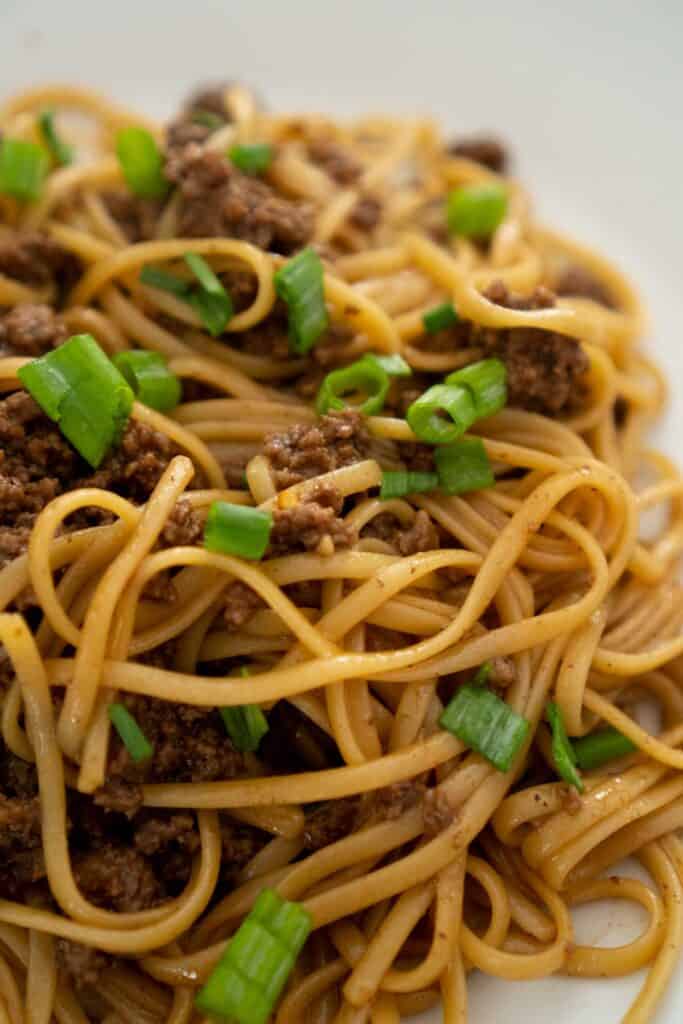 15 Minute Mongolian Noodles with Ground Beef | Shaken Together