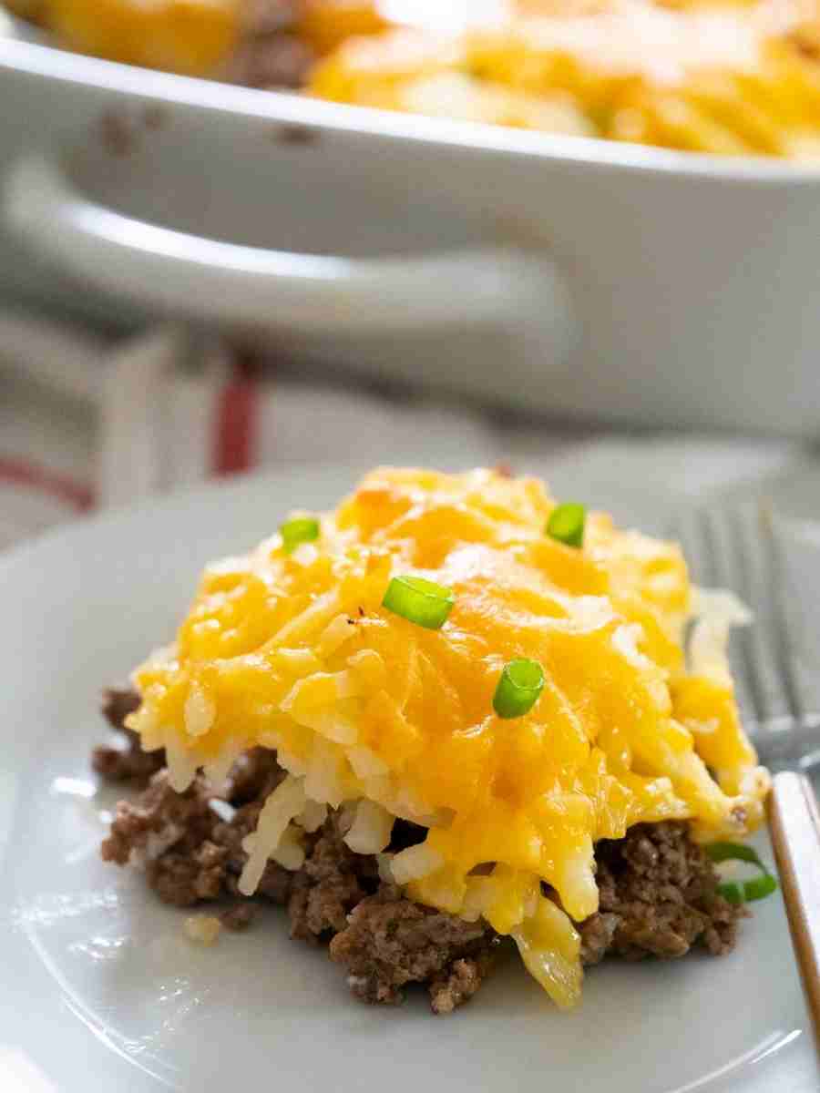 Hash Brown Casserole with Ground Beef - Shaken Together