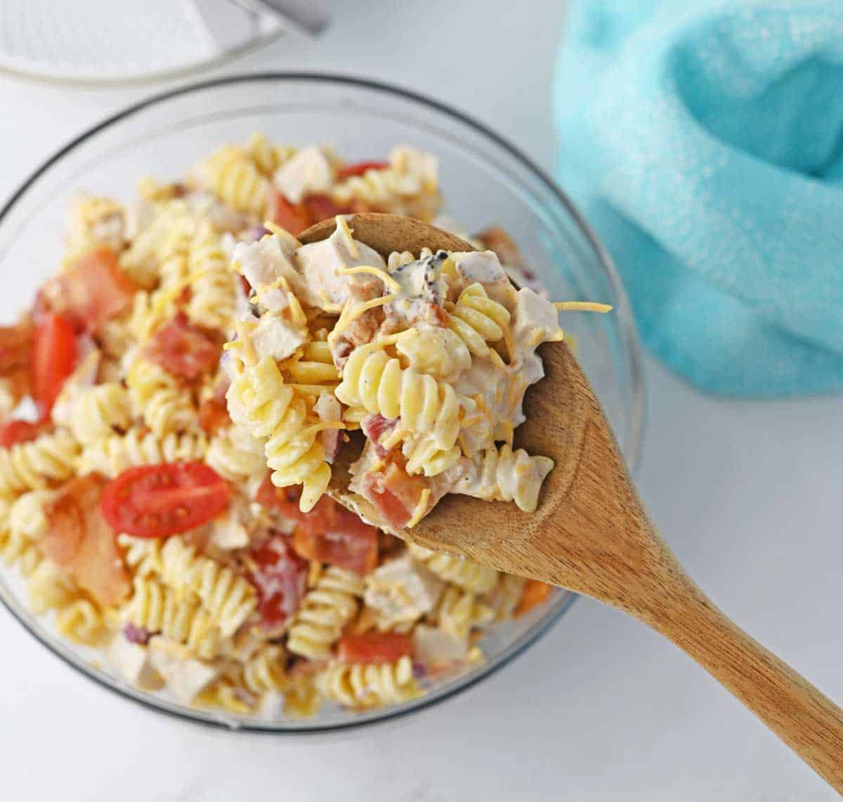 Chicken Bacon Ranch Pasta Salad - Shaken Together