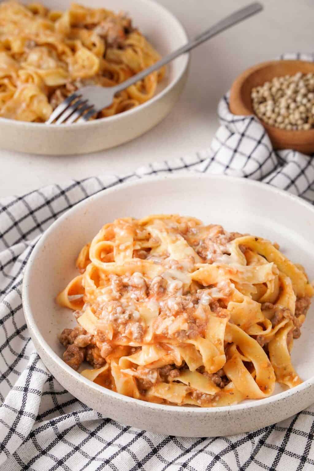 Easy Crock Pot Ground Beef and Noodles - Shaken Together